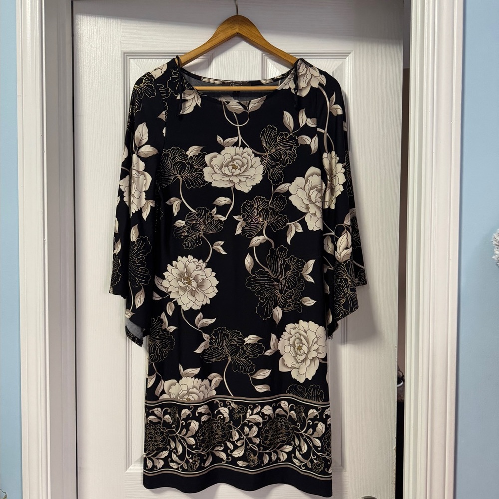 Jessica Black and Cream Floral Midi Dress